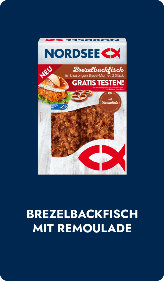 Abbildung des Aktionsproduktes NORDSEE Brezelbackfisch mit Remoulade im Aktionsdesign