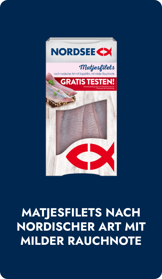 Abbildung des Aktionsproduktes NORDSEE Matjesfilets nach nordischer Art mit milder Rauchnote im Aktionsdesign