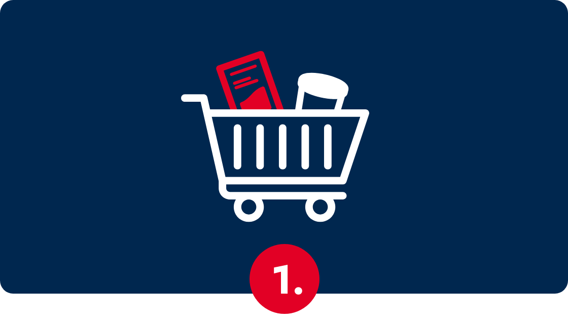 Icon eines Einkaufswagens mit NORDSEE Produkt zur Veranschaulichung von
                                        Teilnahmeschritt 1