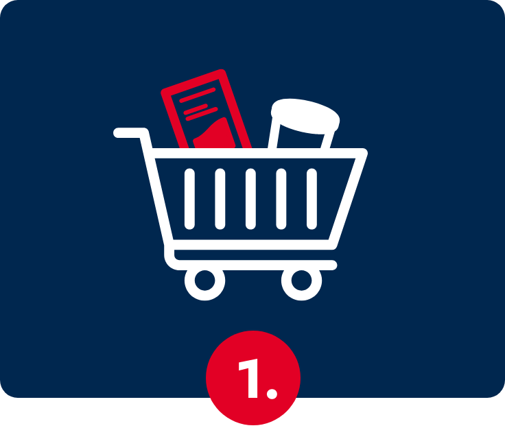 Icon eines Einkaufswagens mit NORDSEE Produkt zur Veranschaulichung von
                                        Teilnahmeschritt 1