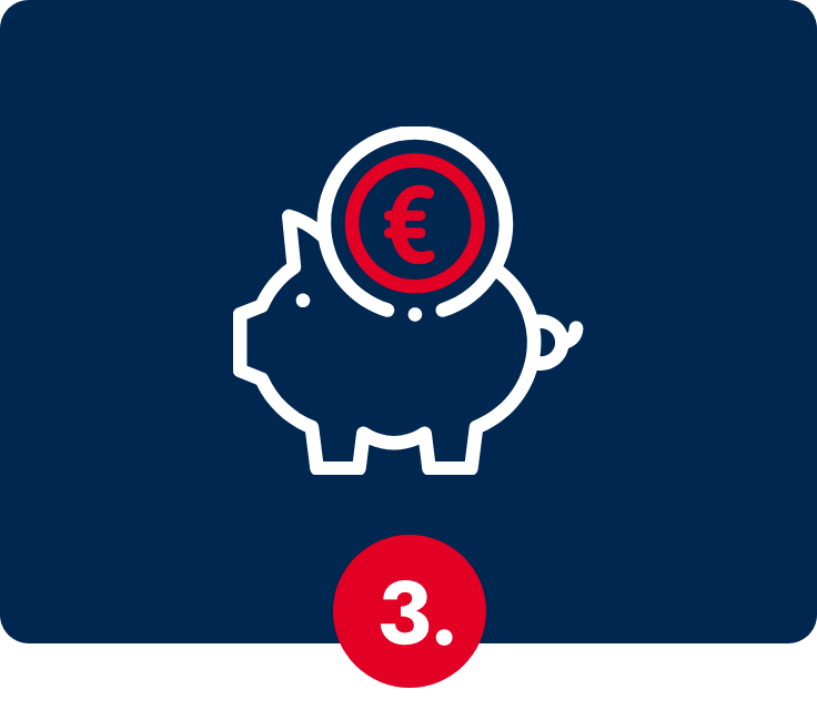 Icon eines Sparschweins mit Euromünze zur Veranschaulichung von Teilnahmeschritt
                                        3